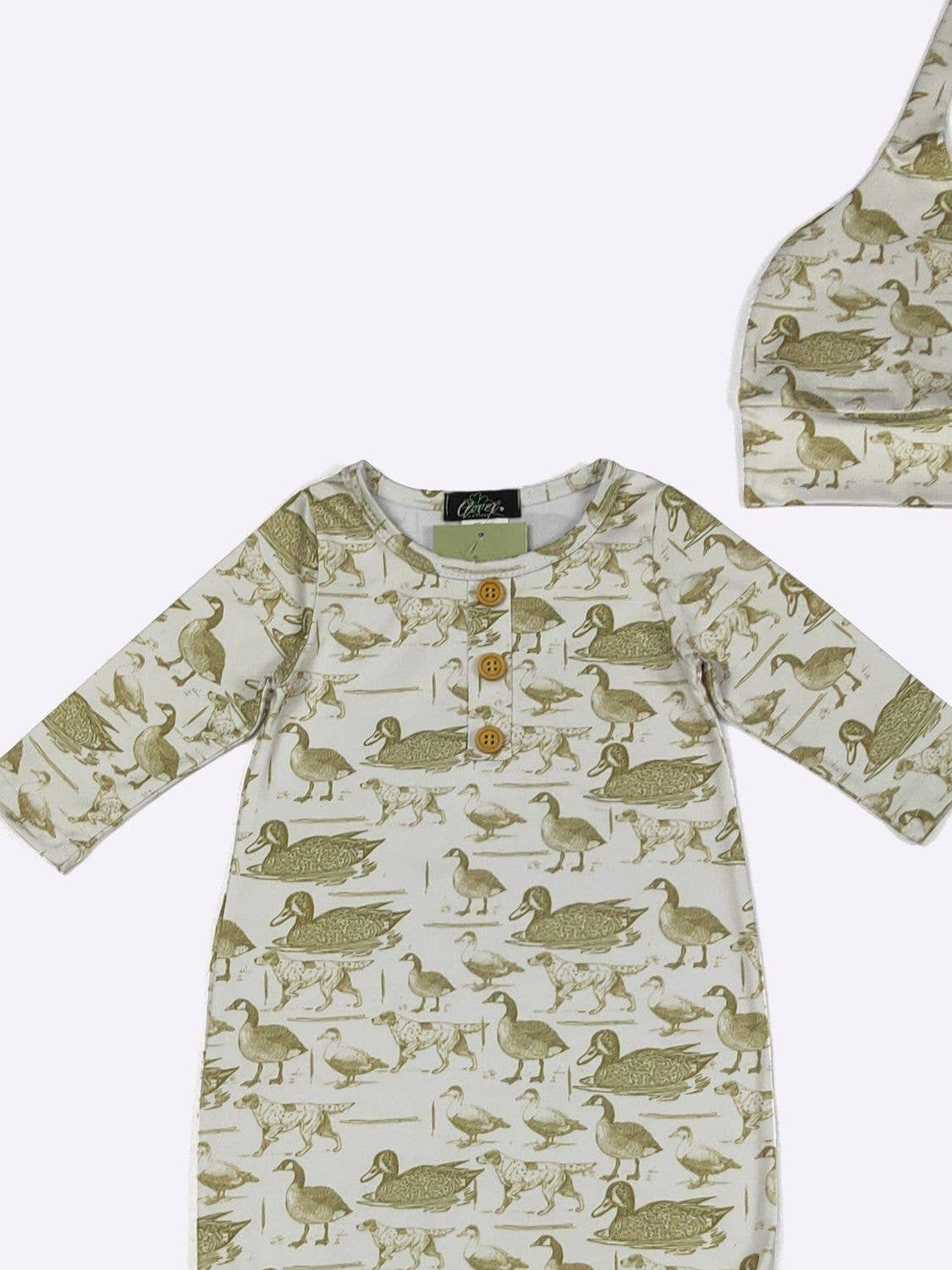 Olive Duck Hunt Baby Knotted Gown