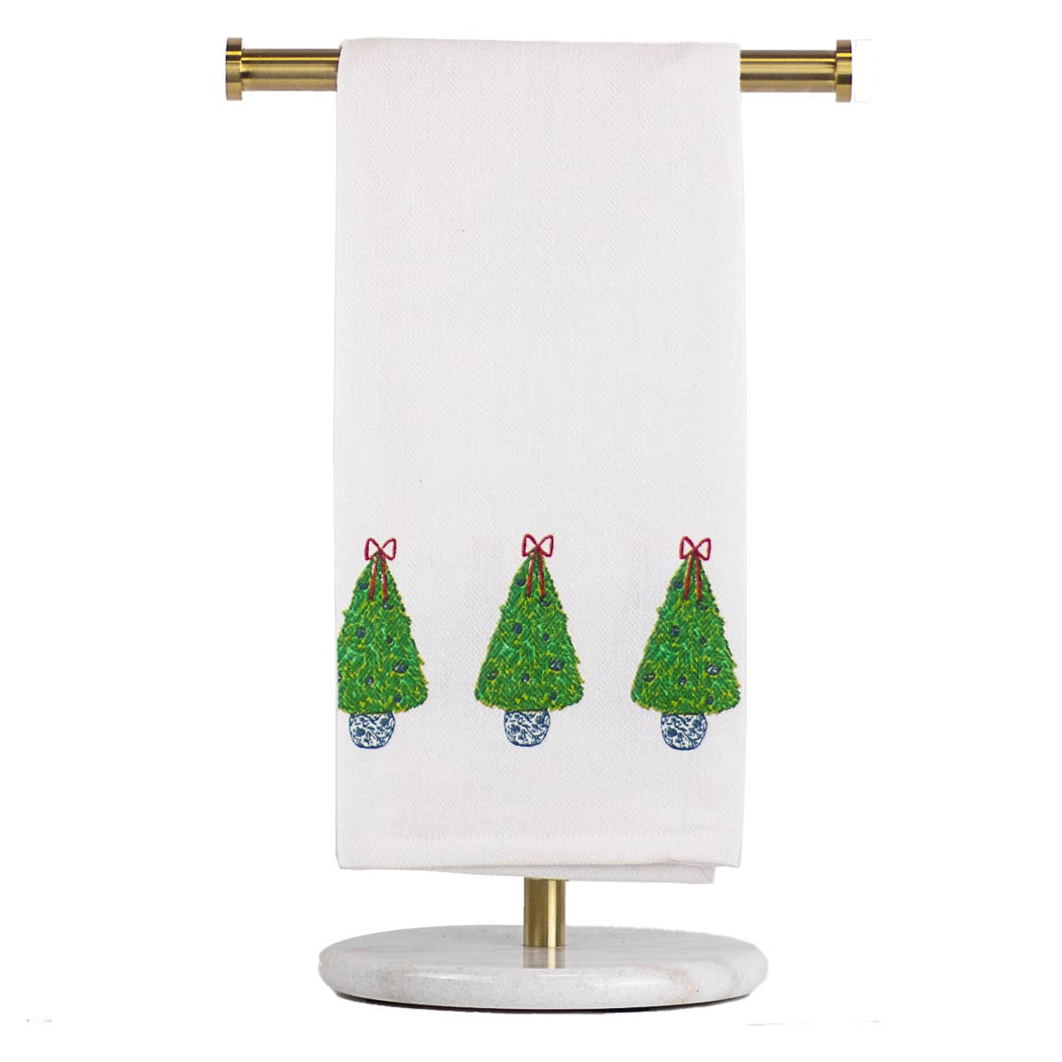 Christmas Topiary Hand Towel White/Green/Red 20x28