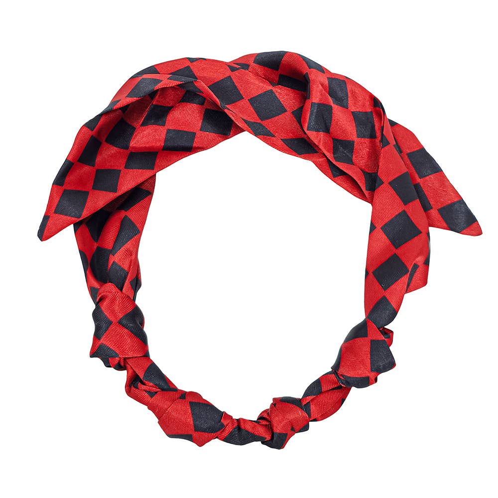 Red and Black Gameday Silk Knotted Scarf Necklace,