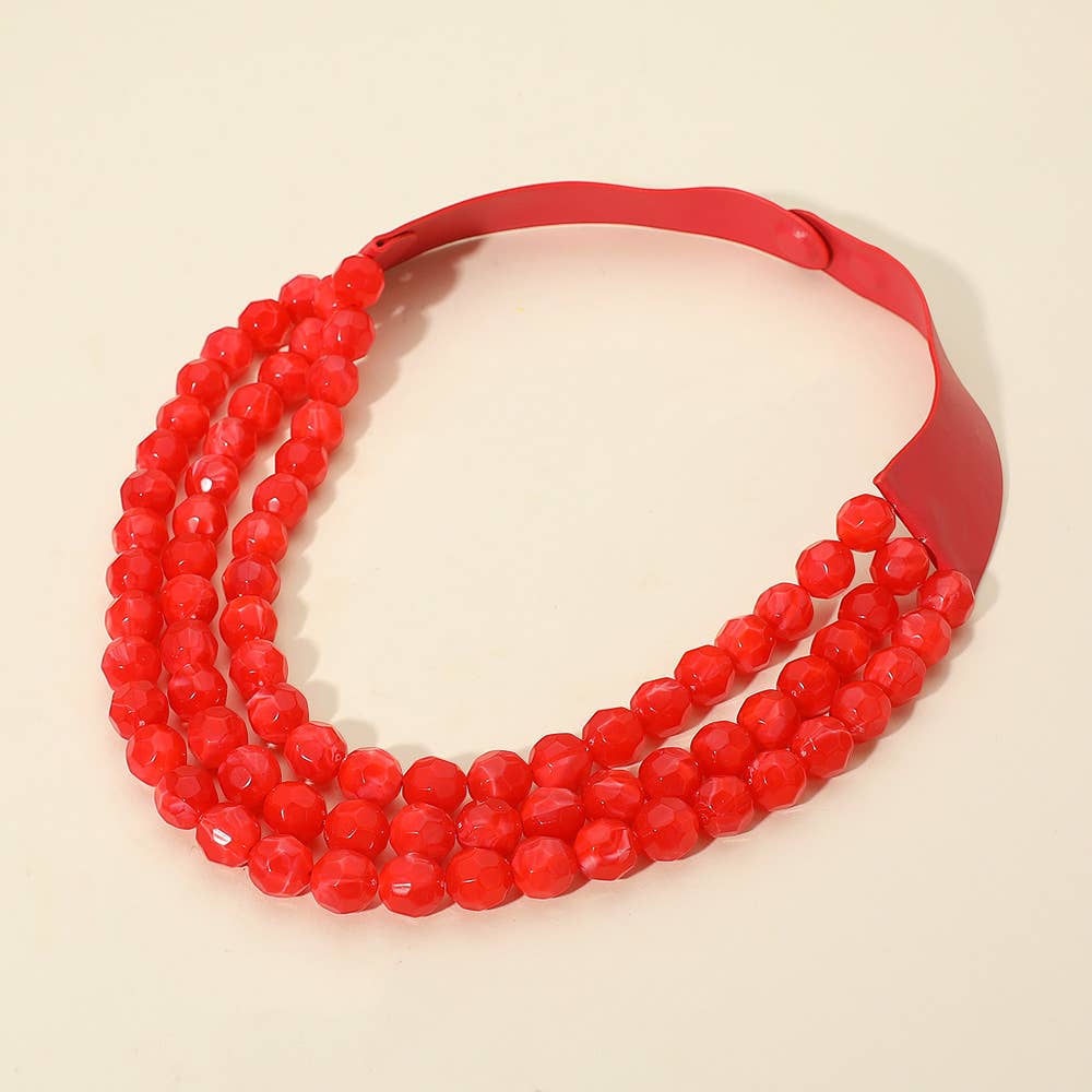 Chunky Bead Triple Layered Faux Leather Magnetic Necklace