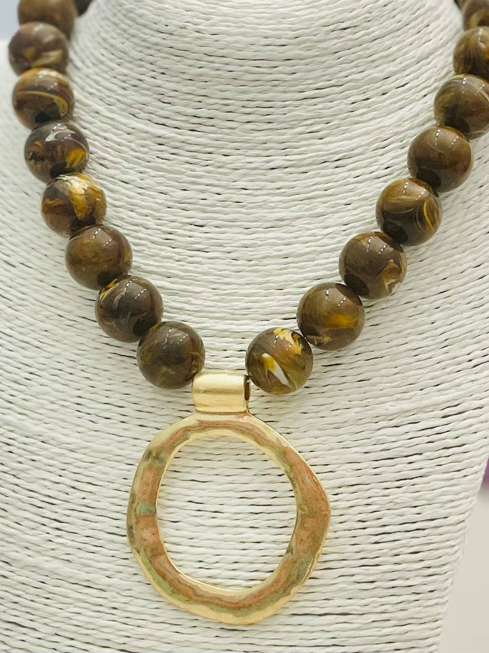 CHIC-Big Ball Necklace w/Pendant (tiger's eye) NK617