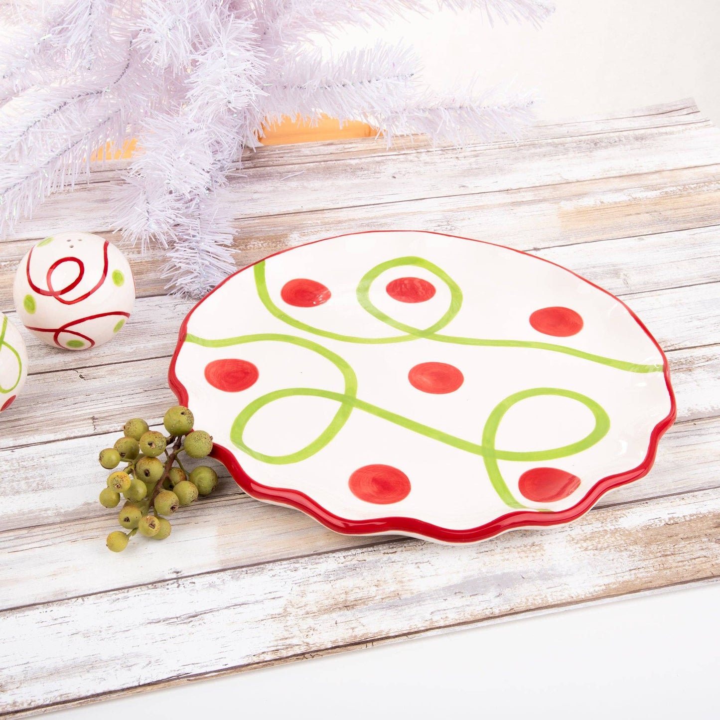 Holiday Swirl Dot Round Platter