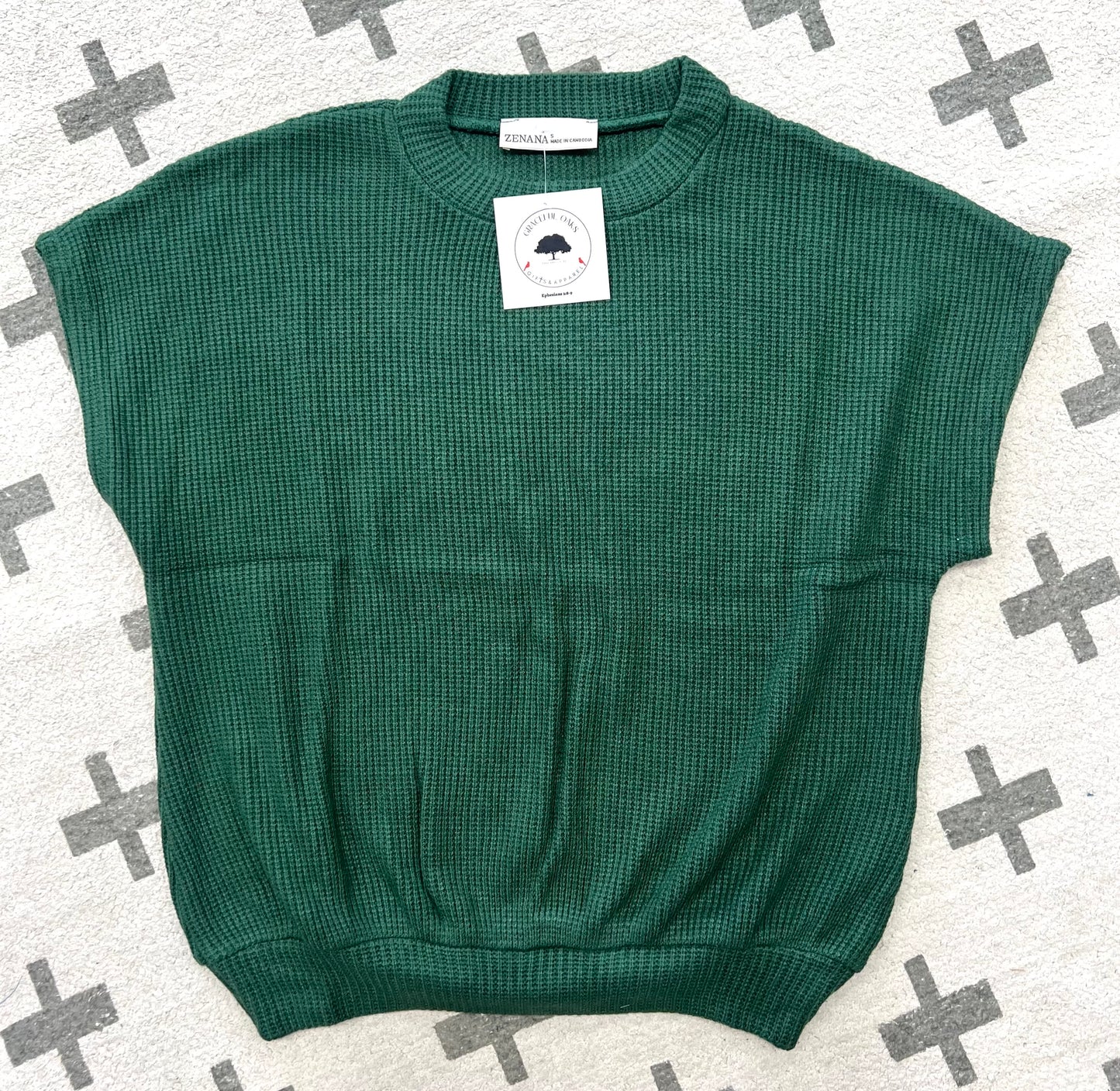 ROUND NECK BANDED BOTTON SHORT SLEEVE SWEATER