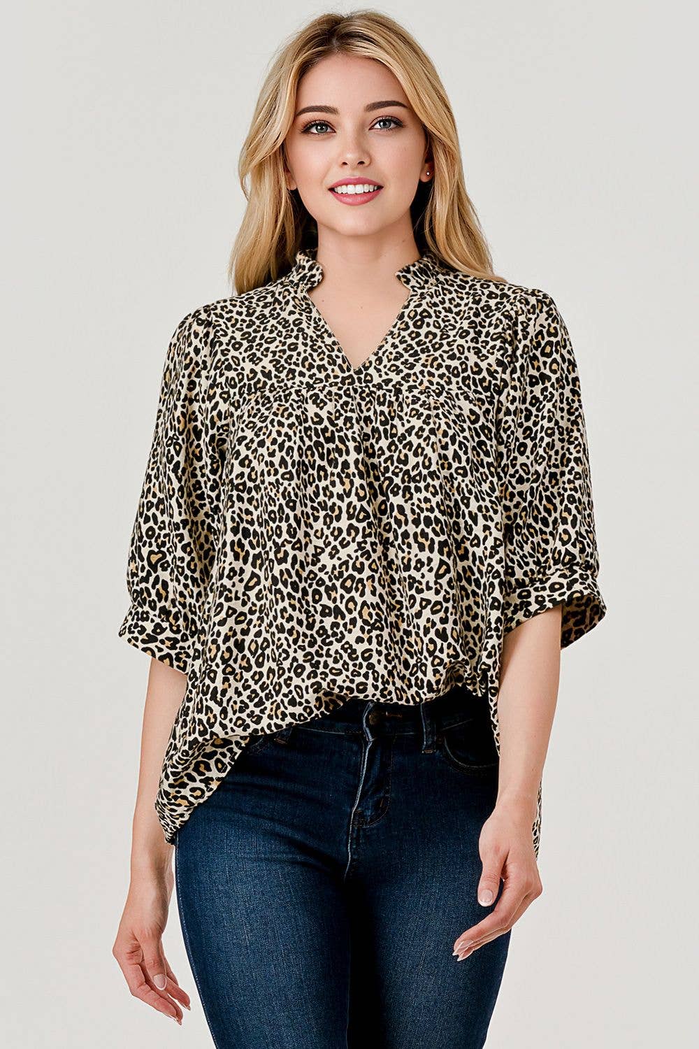 MBT 9921 Devon Half Sleeve Leopard Print Loose Fit Top