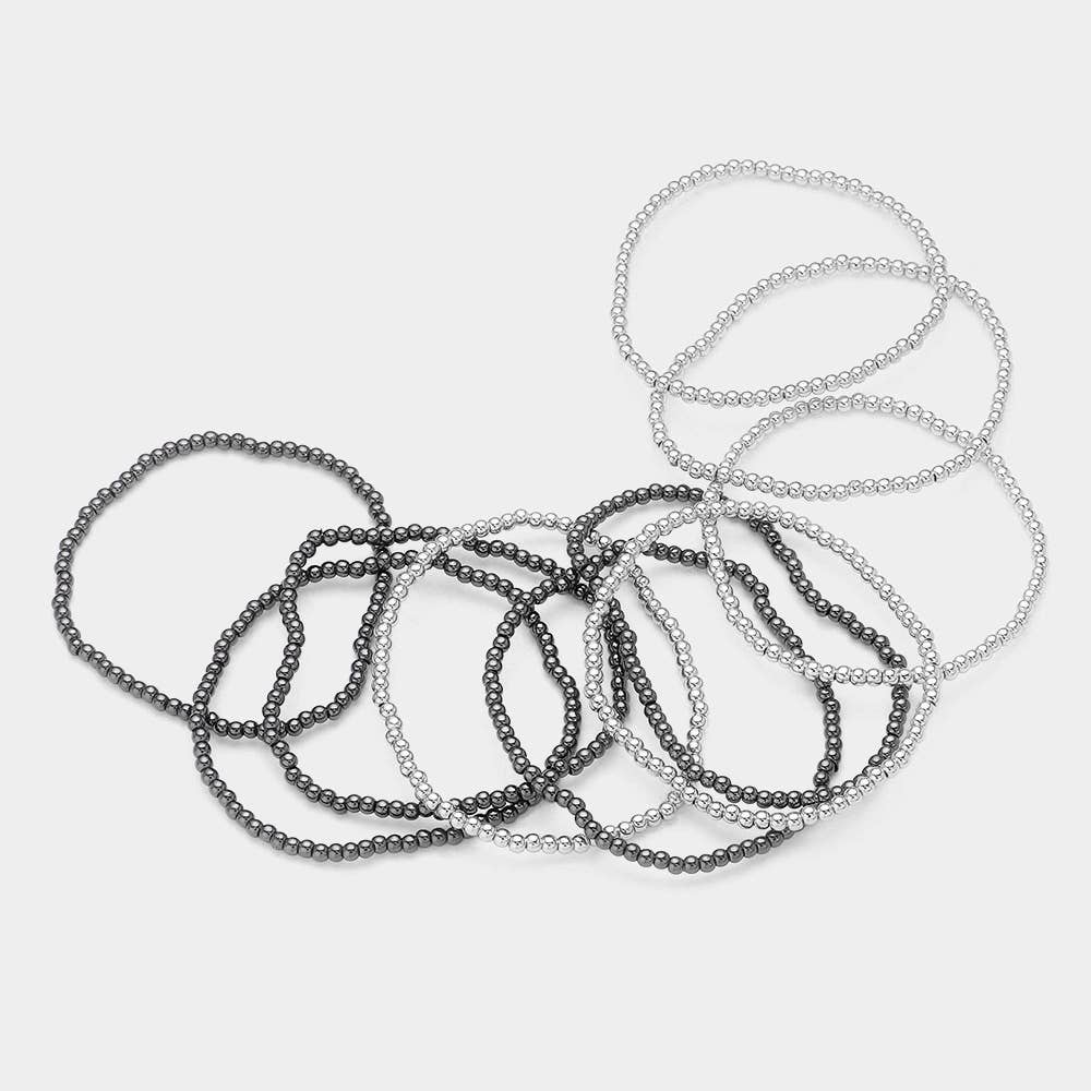 10PCS - Metal Ball Stretch Multi Layered Bracelets