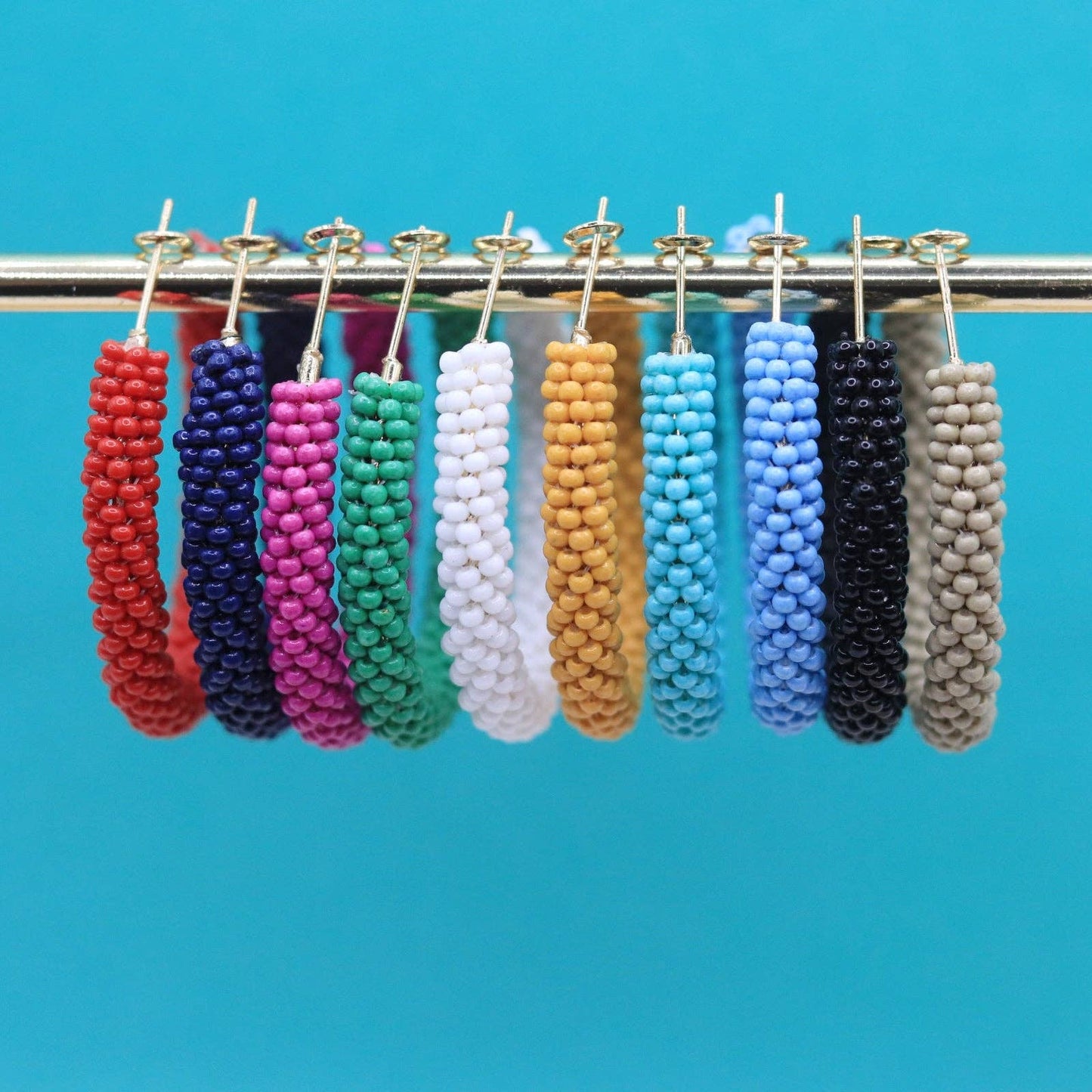 Custom Solid Beaded Hoop Earrings | Colored Hoop
