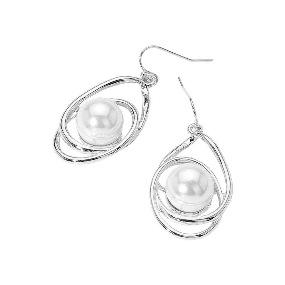 Pearl Pointed Twisted Open Teardrop Dangle Earrings