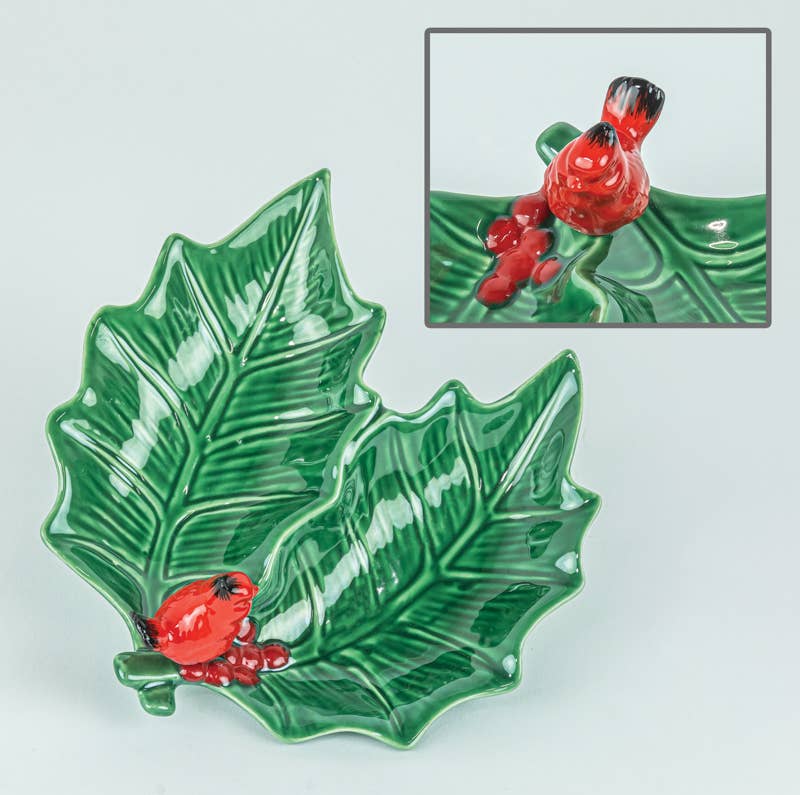 FOREST GREEN PLATE W/CARDINAL