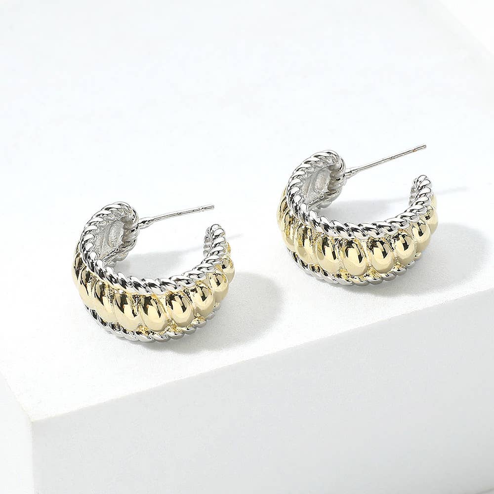 Two Tone Textured Hoop Earrings