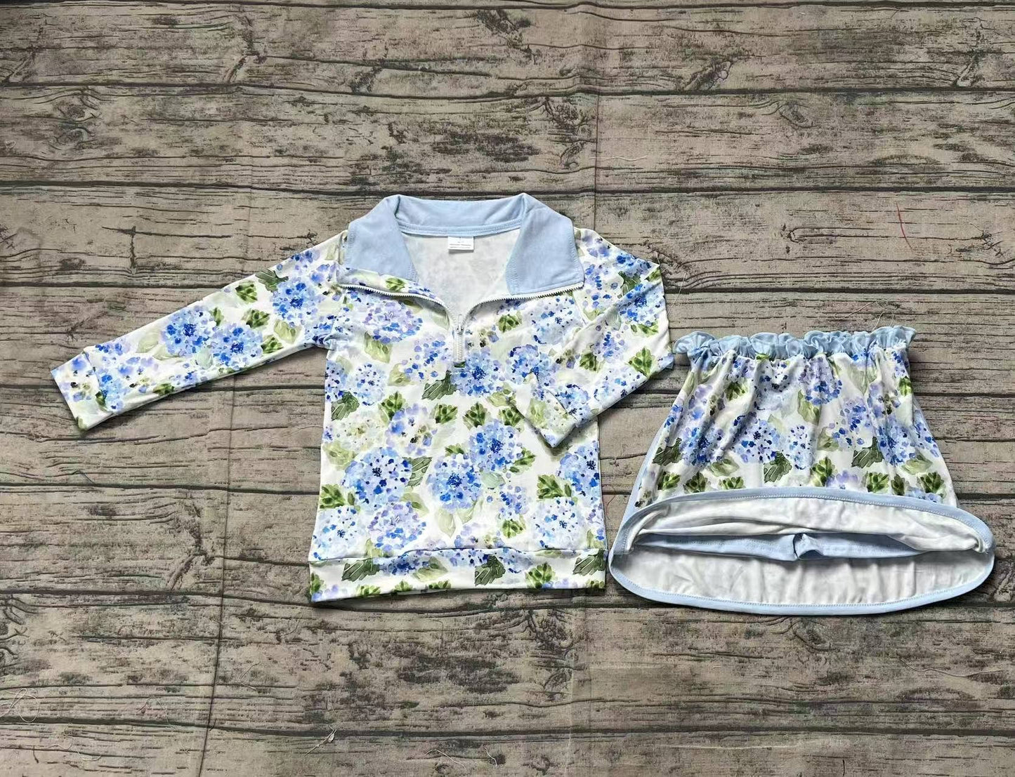 Baby Girls Blue Flowers Athletic Active Wear Top Shorts Skirts Clothes Sets