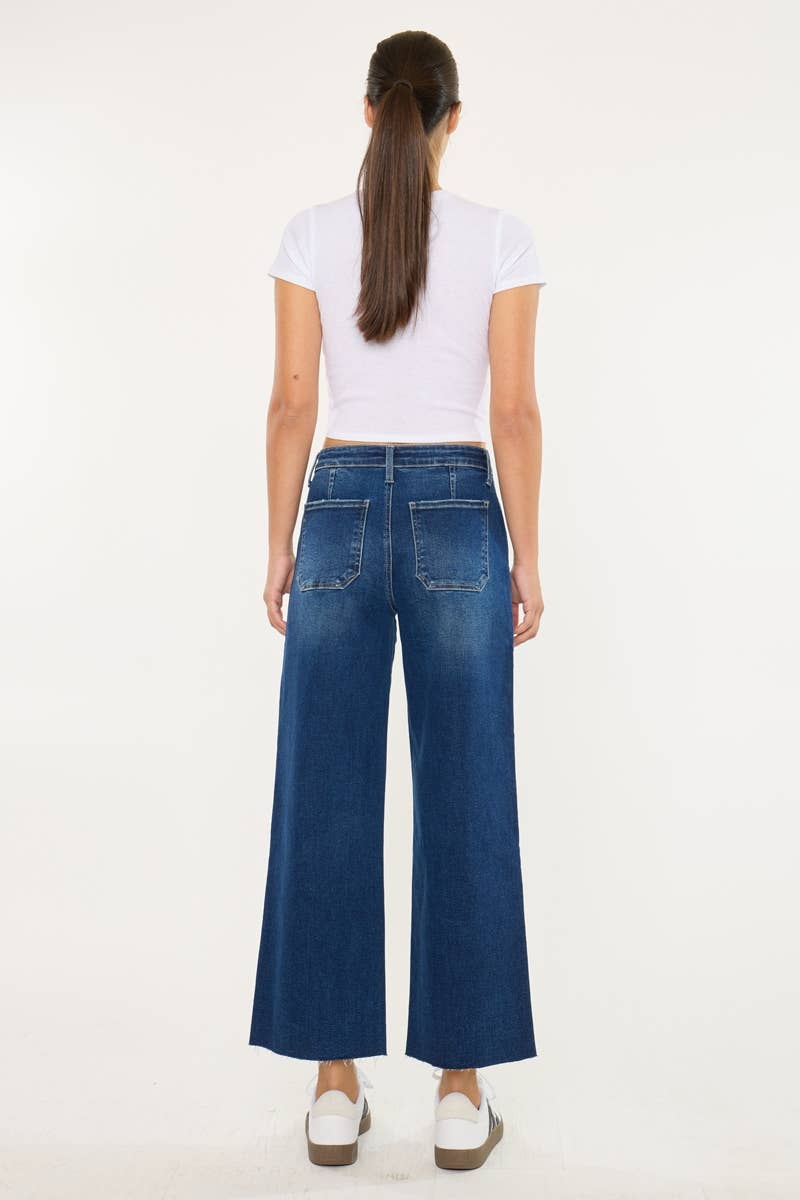 OPEN PACK CRATER HIGH RISE CROP WIDE LEG JEANS-KC20108D