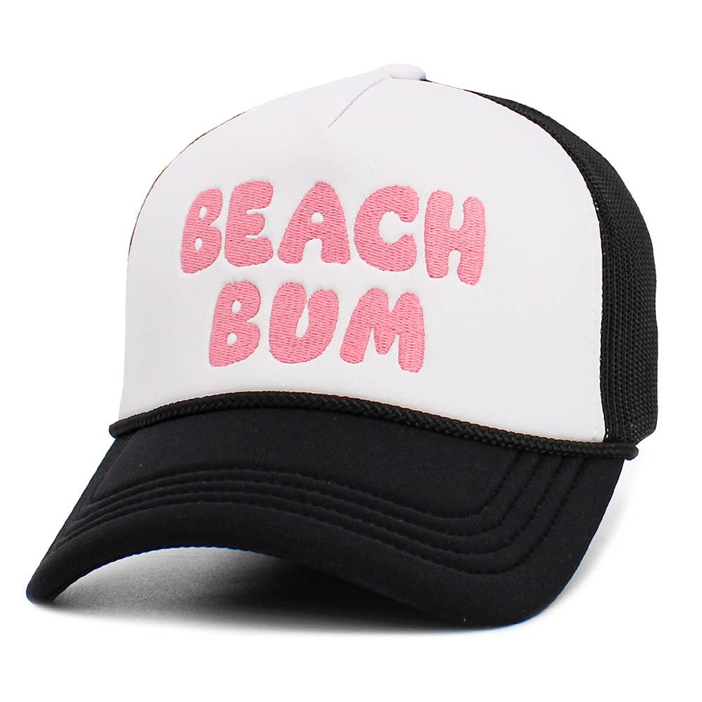 BEACH BUM Message Embroidered Mesh Back Trucker Hat