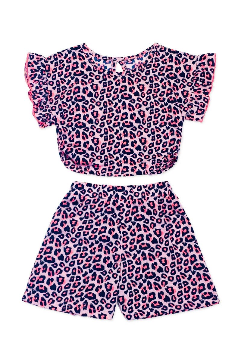 GKSS-3004B-AMY05 Girl's 2 pc Leopard Short Set