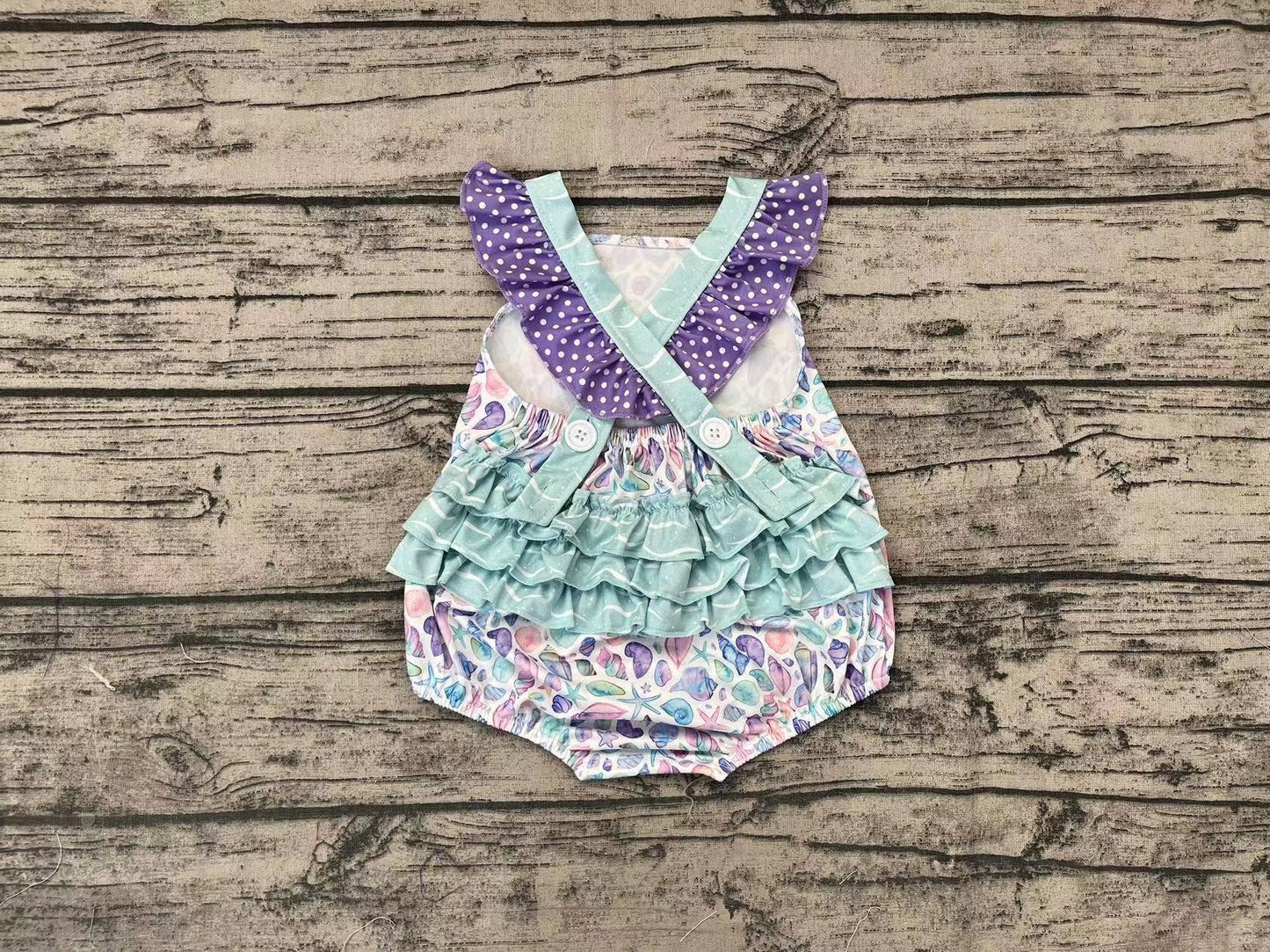 Baby Infant Girls Summer Sea Shell Ruffle Rompers