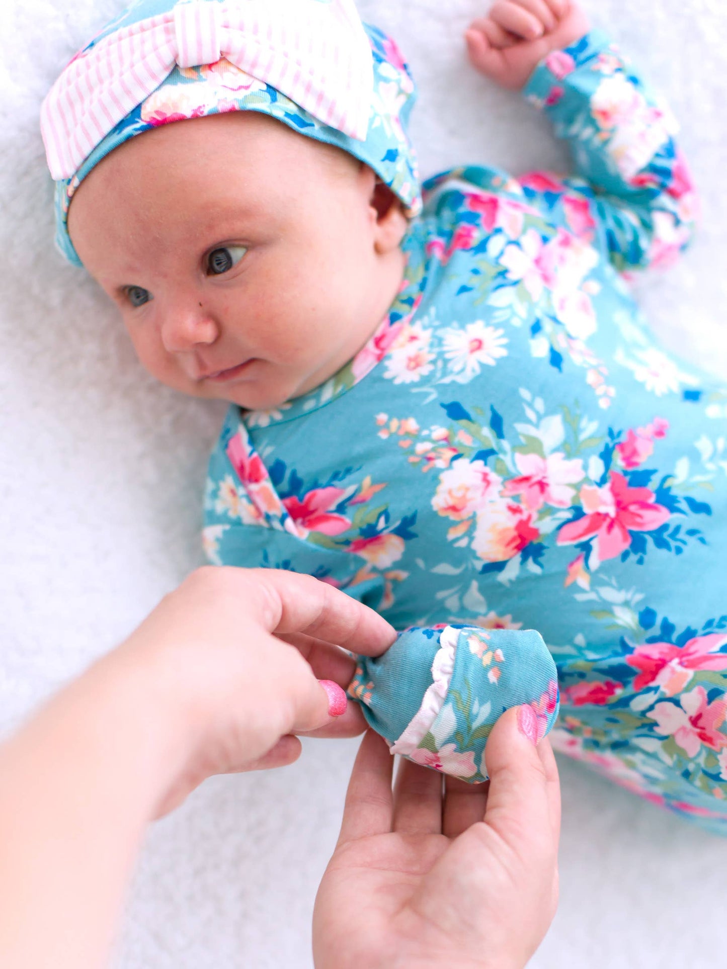 Baby Girls Fancy Me Floral Bamboo Viscose Ruffle Knotted Sleep Gown & Hat Set