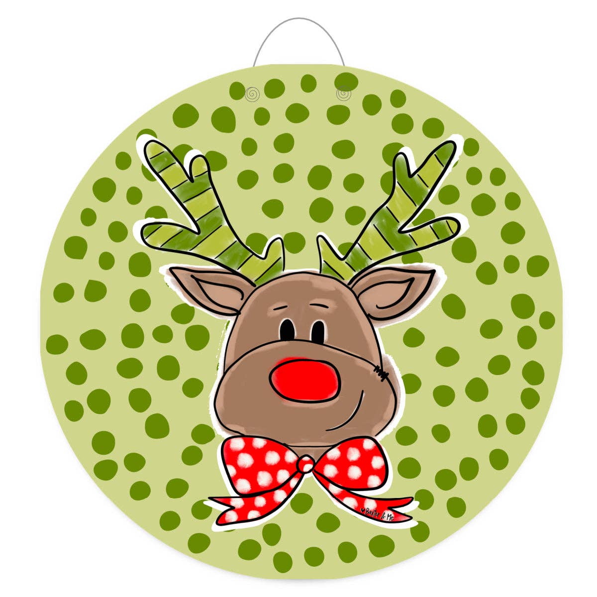 Green Polka Dot Reindeer Door Hanger