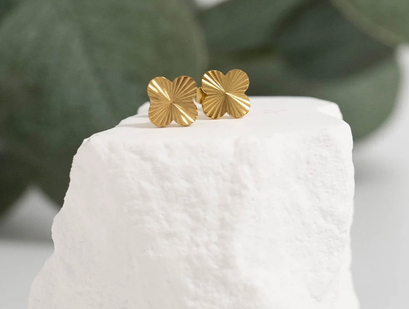Hartford clover gold plated studs-hypoallergenic