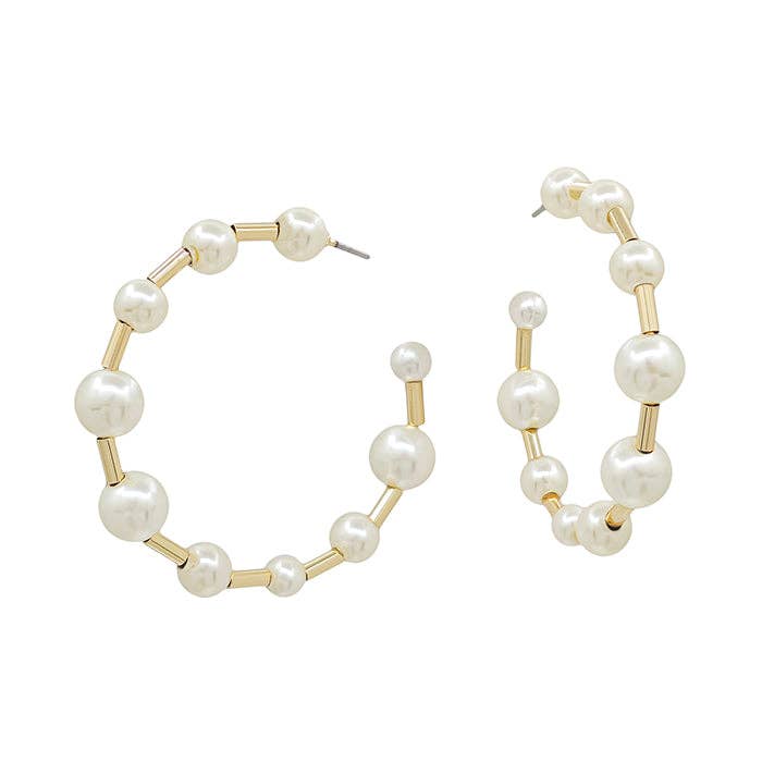 Pearl Graduated Beaded 1.75" Hoop Earring