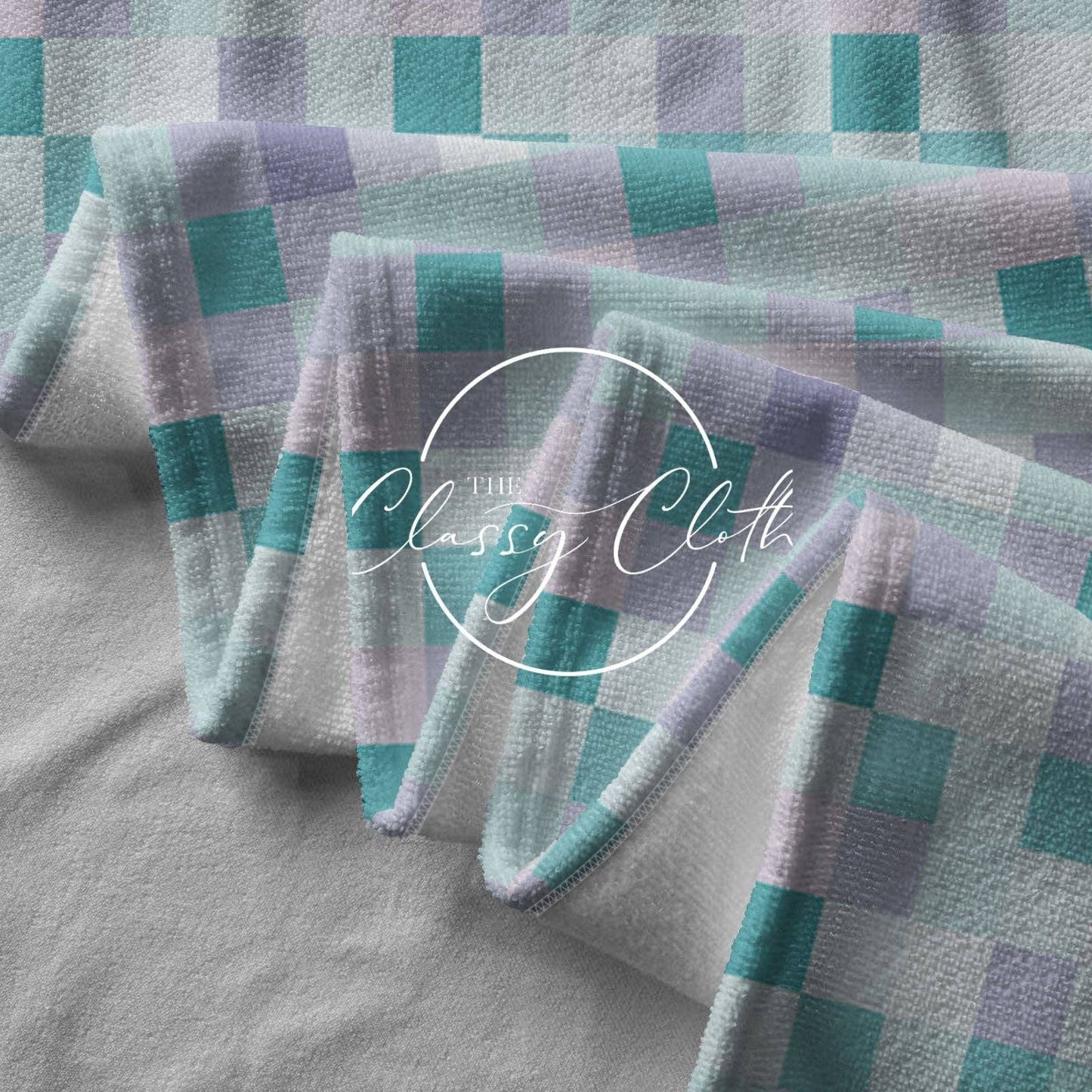 Beach Towel- Aqua Checkered RTS