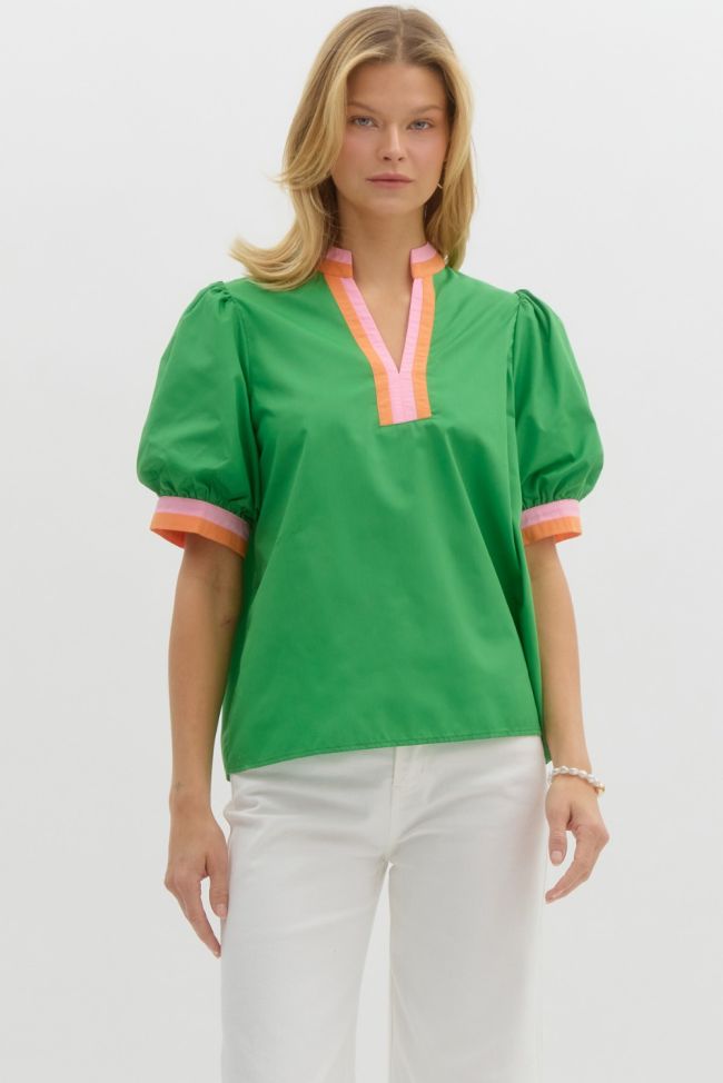 Entro Green Bubble Sleeve Top