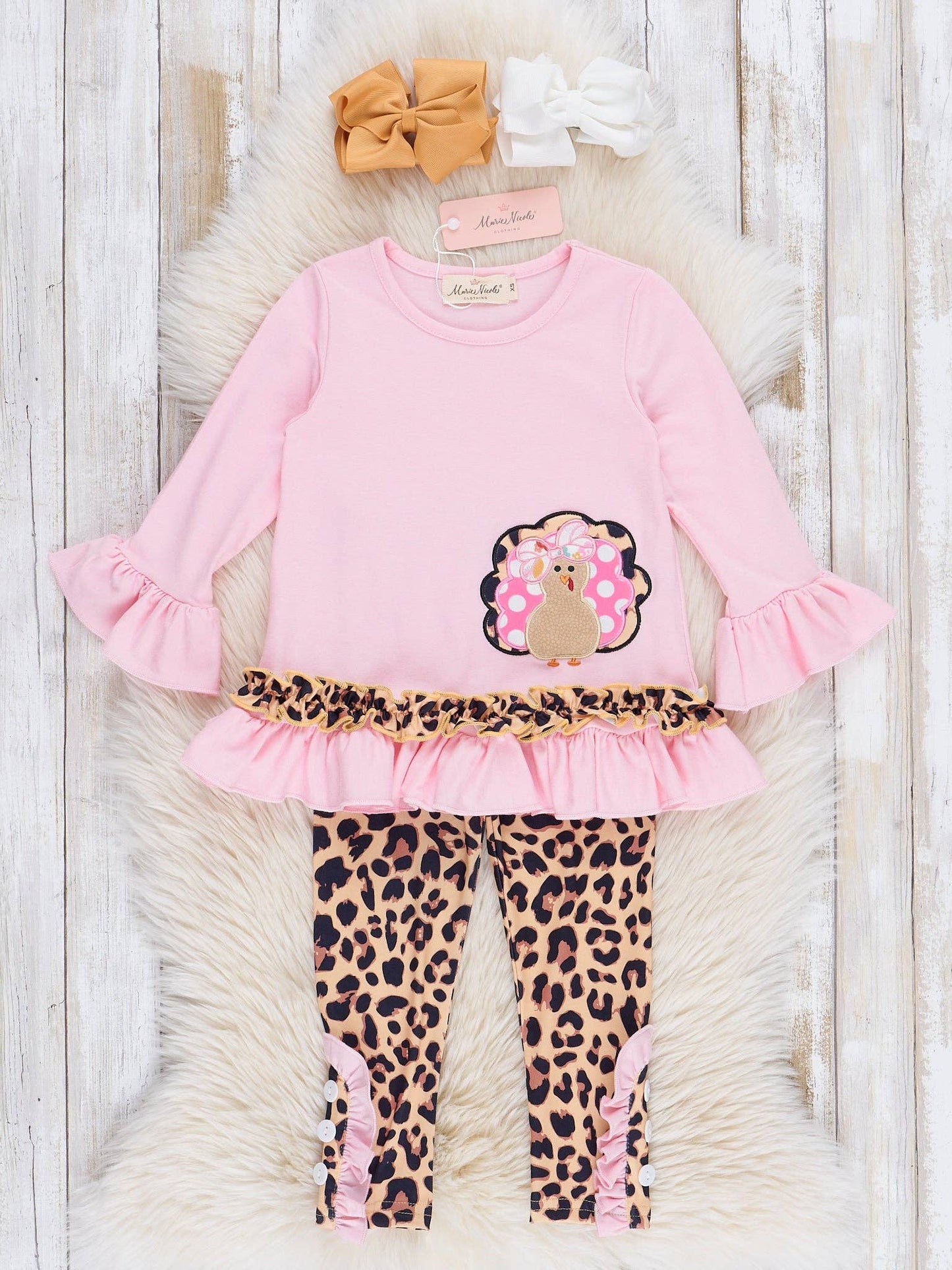 Pink Leopard Turkey Ruffle Outfit