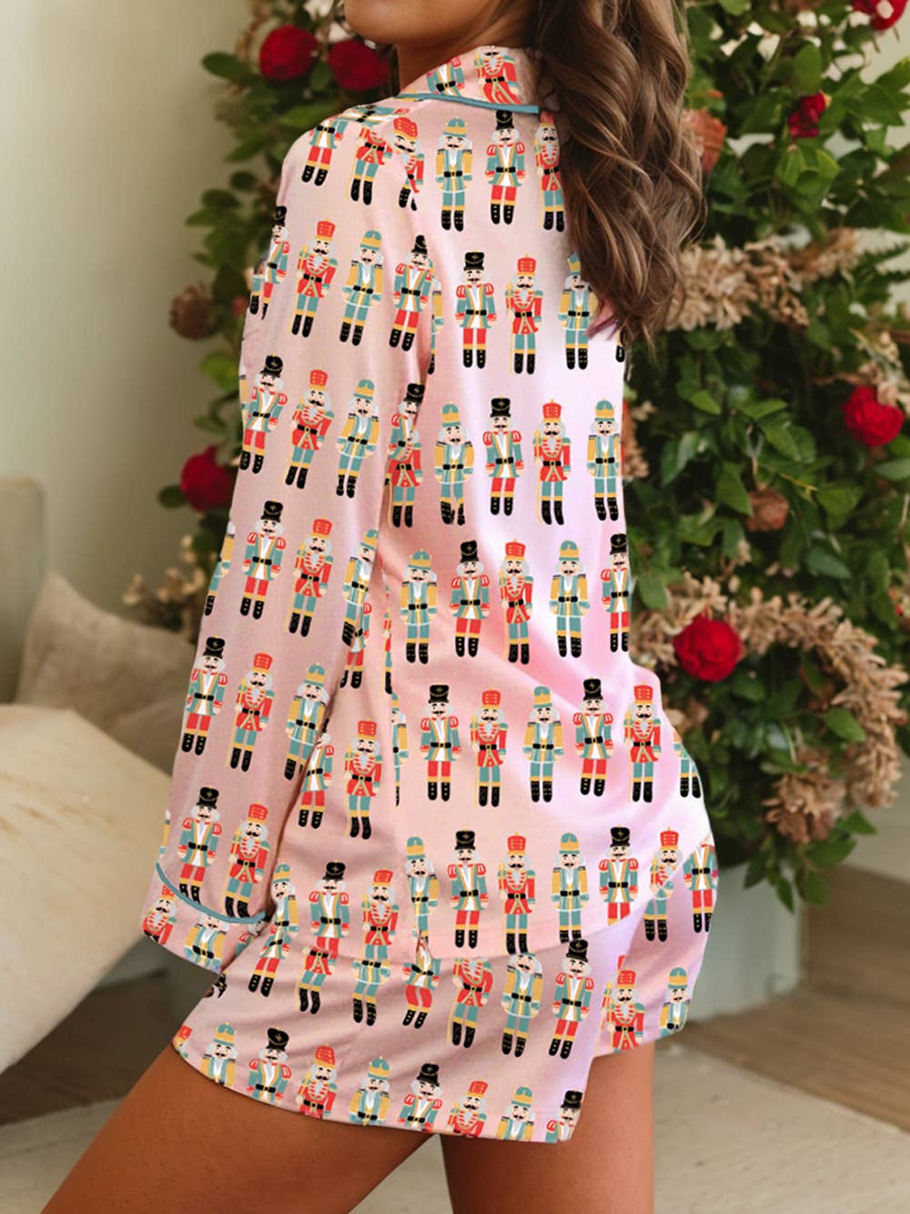 Nutcracker March Long Sleeve Button Up 2pcs Pajama Short Set