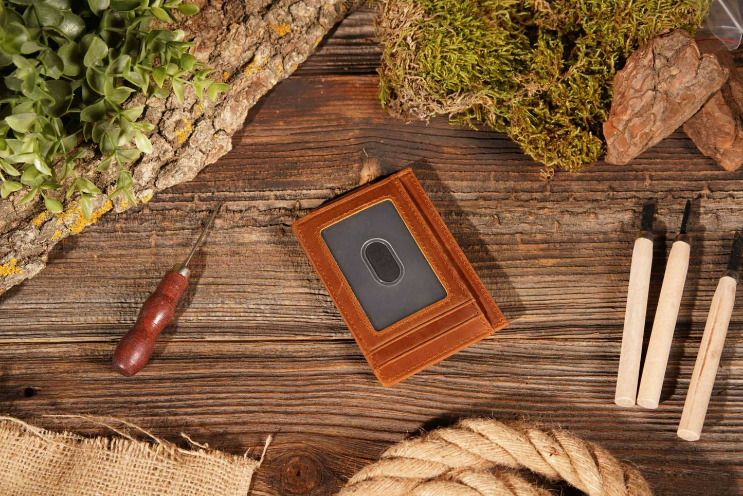 Personalized Leather Wallet with Magnet Clip