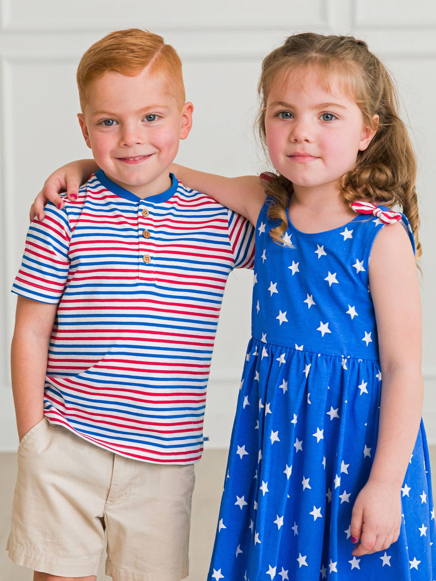 Boys Red White & Blue Stripe Short Sleeve Henley