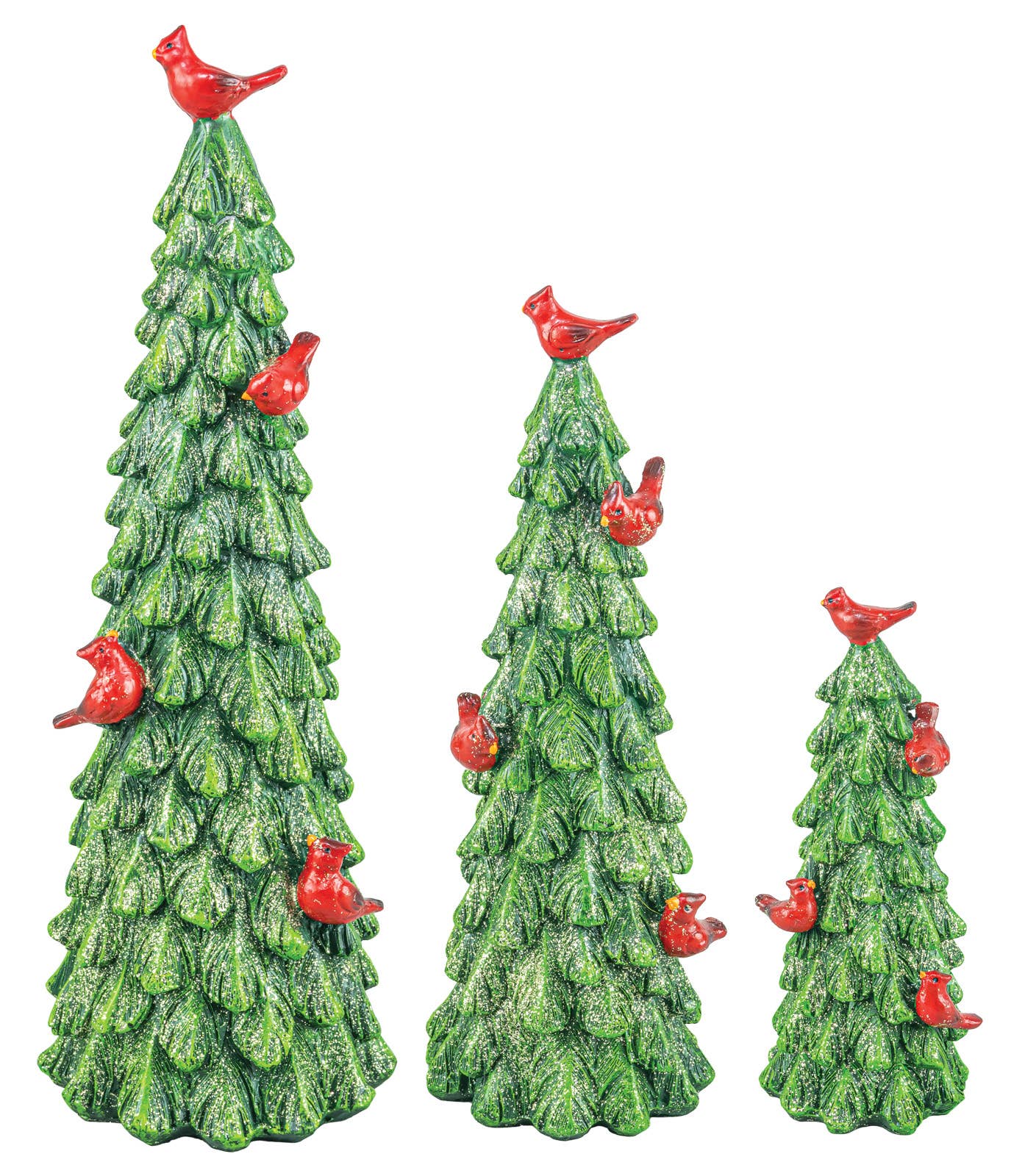 SNOWY CARDINAL TREE TABLETOP SET OF 3