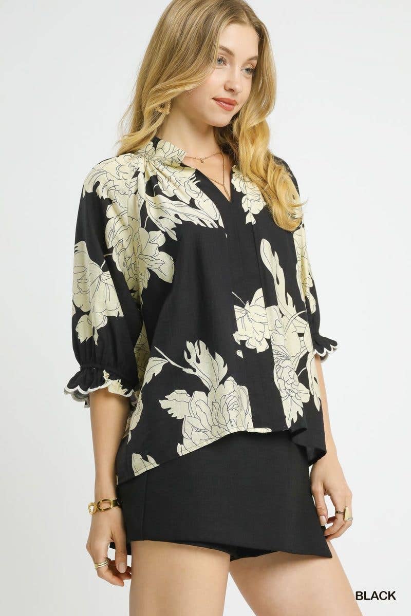 Peony Print High Neck Top