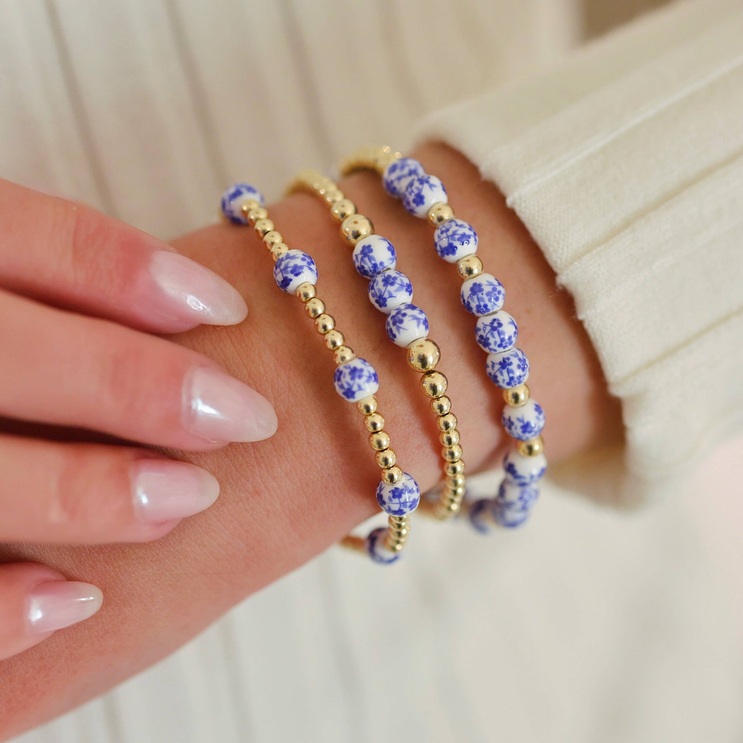 ORCHID | Blue Floral Porcelain & Gold-Filled beads Bracelet