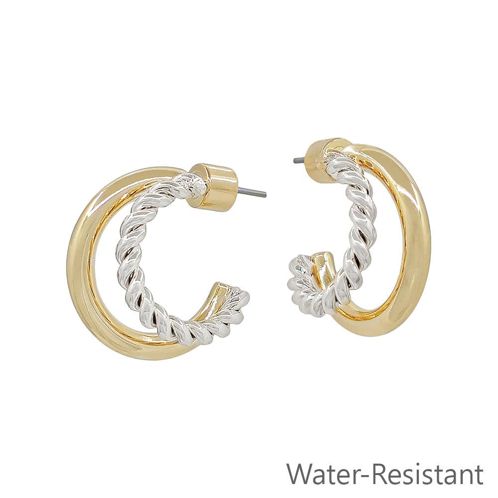 Gold Hoop with Twisted Silver .75" Huggie Hoop Earring