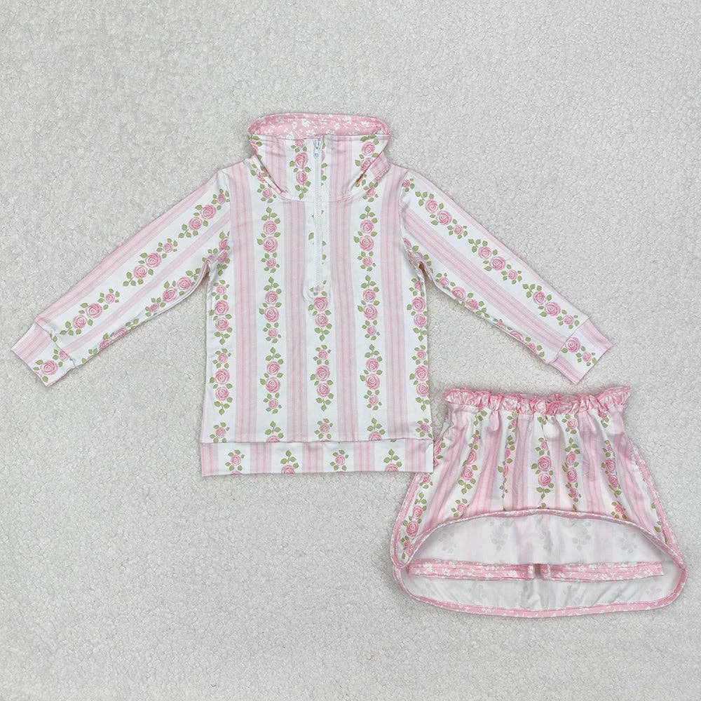 Baby Girls Pink Flowers Zip Top Skirt Skort Bottoms Sets