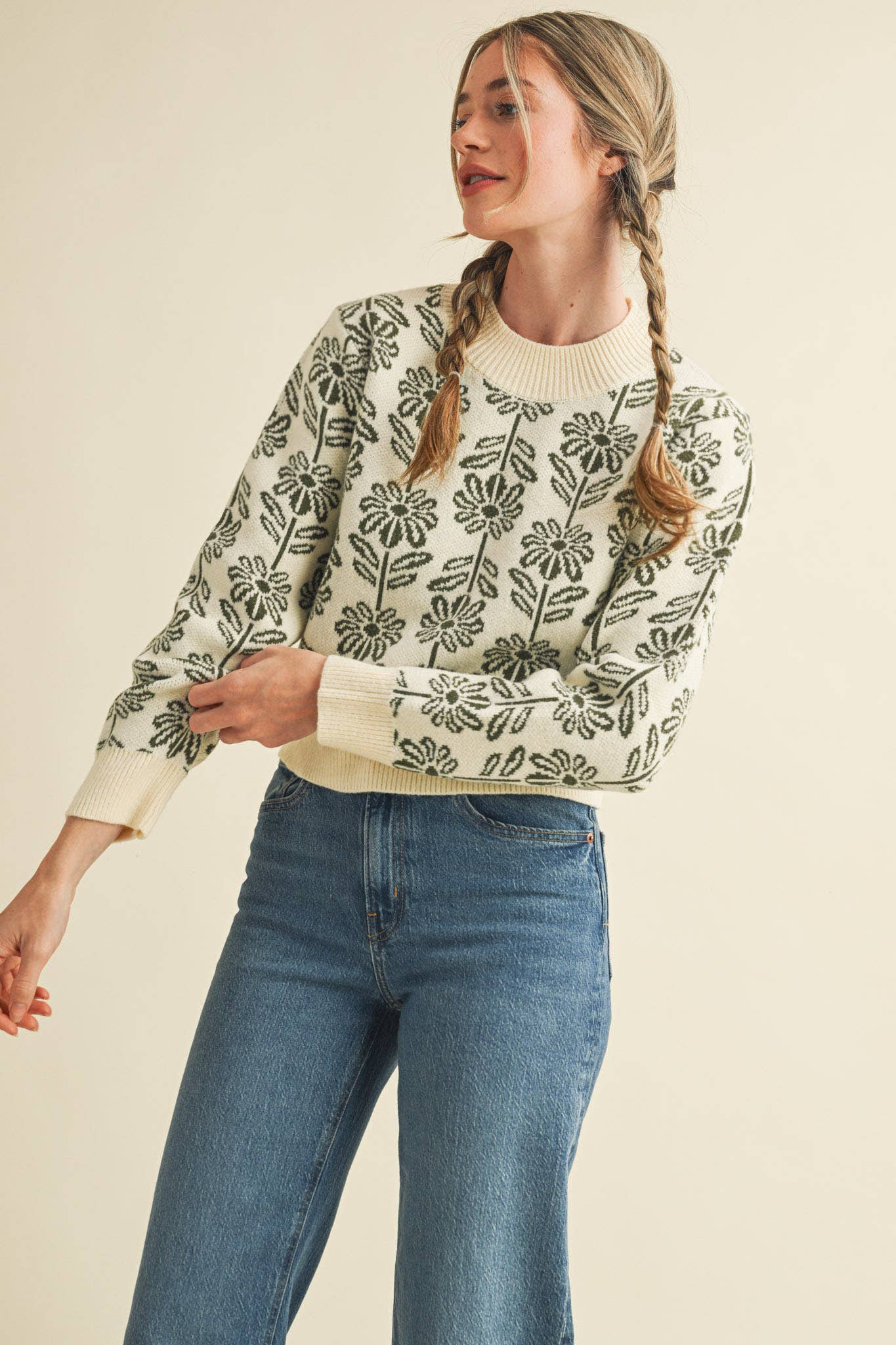 FLORAL PATTERN KNIT SWEATER MSW1336