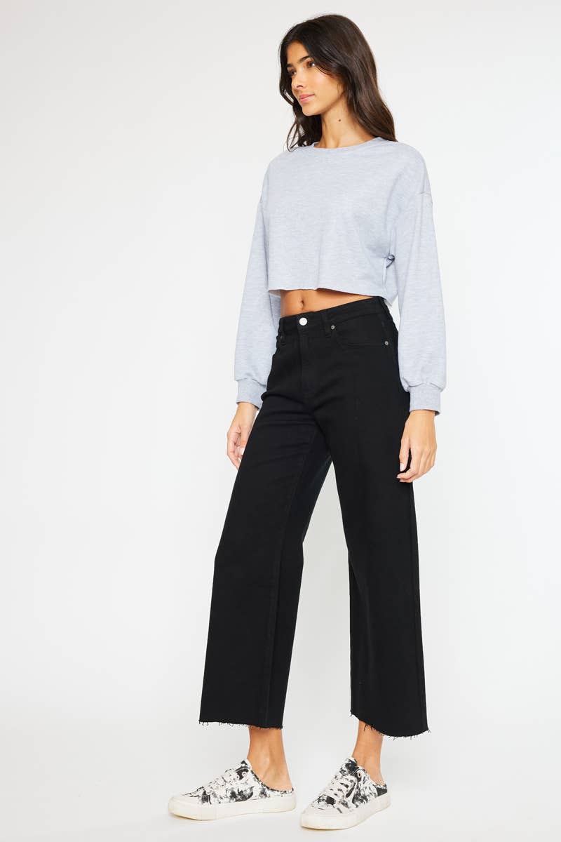 OPEN PACK HIGH RISE CROP WIDE LEG JEANS-KC7457BK