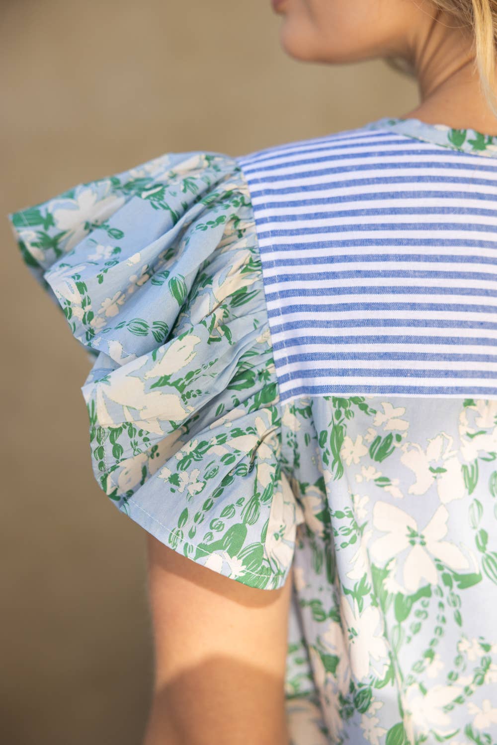 36360 Stripe And Floral Print Mixed Tiered Dress