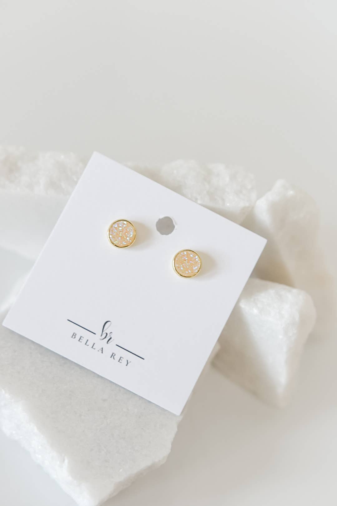 Druzy studs | golden plated brass | light weight | cream