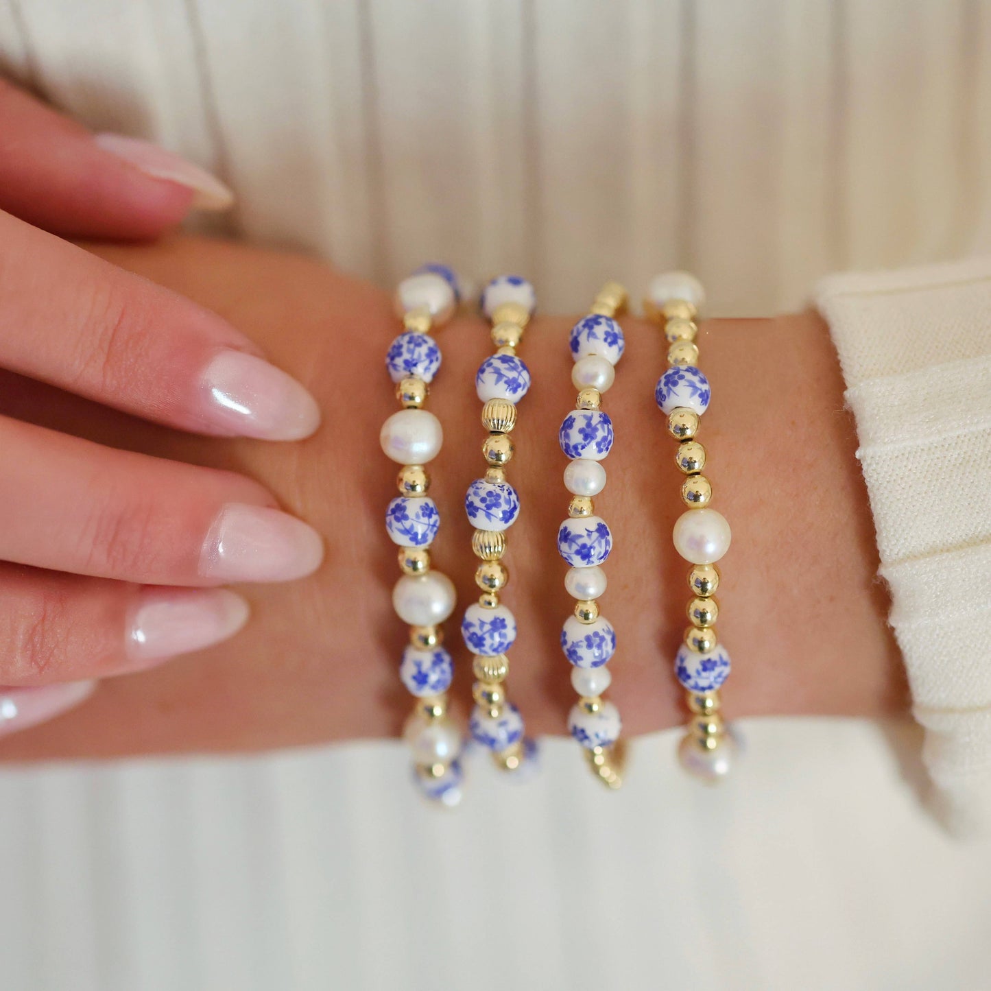 PEONY | Blue Floral Porcelain & Gold-Filled beads Bracelet