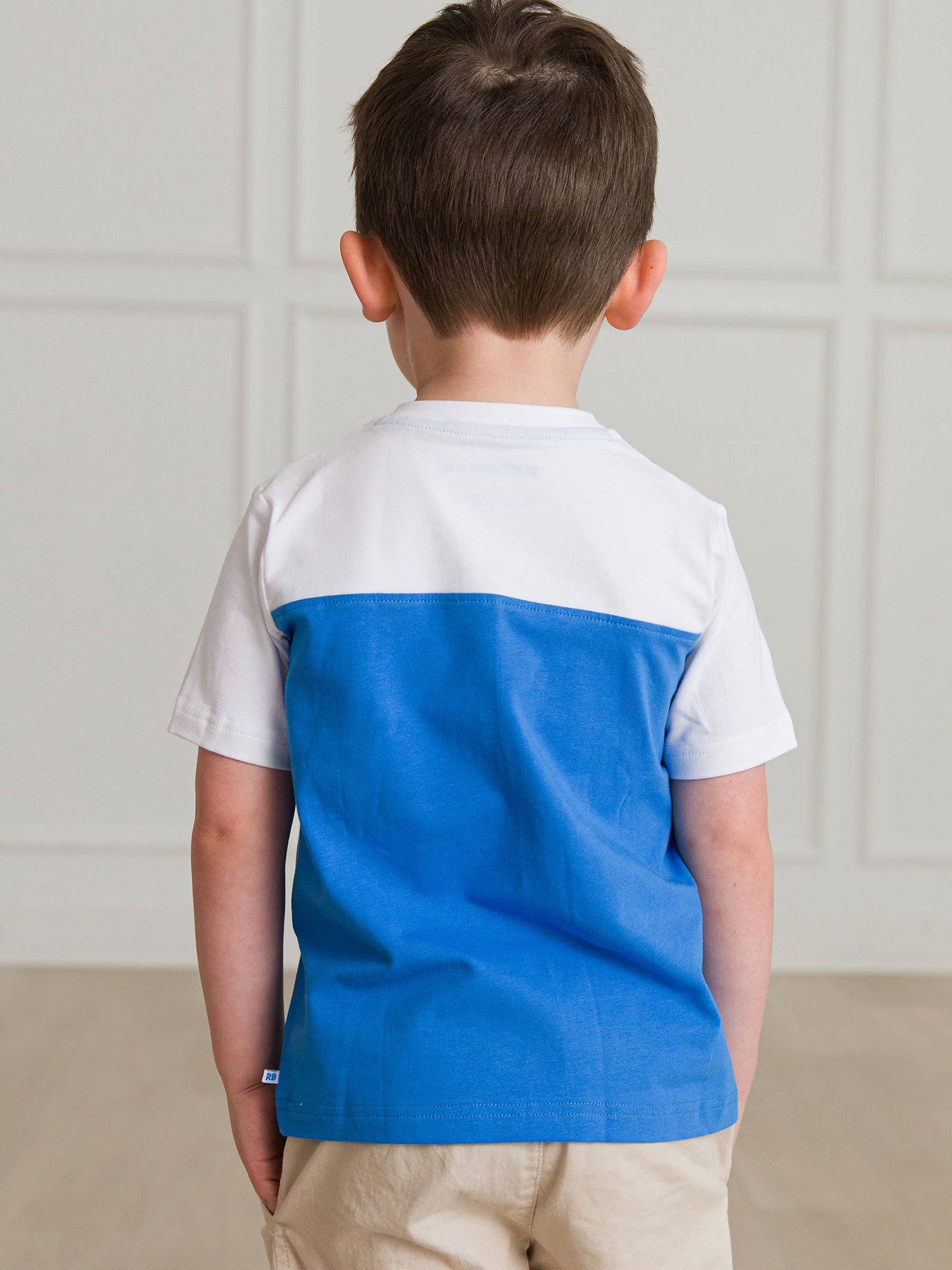 Boys White & Blue Color Block Short Sleeve Henley