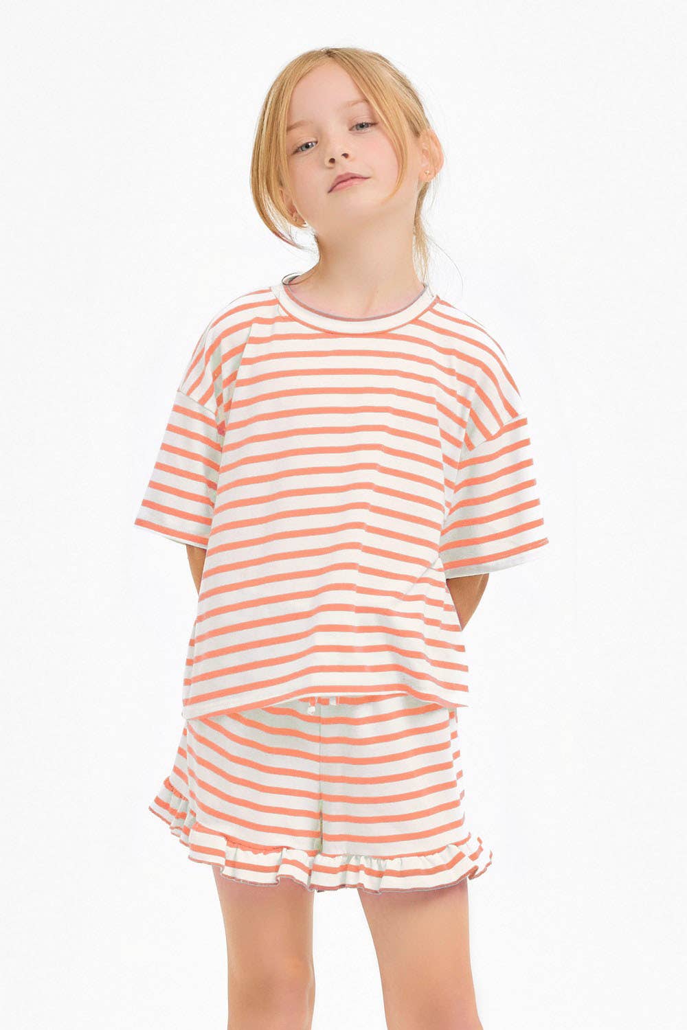 Stripe Crop Top and Ruffle Shorts Set