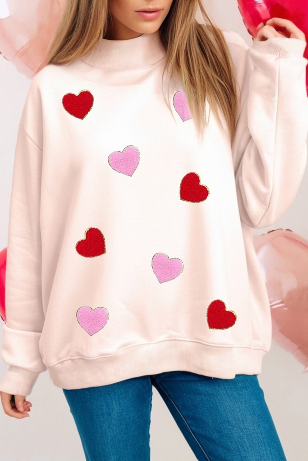 LDC Embroidered Mock Neck Valentines Day Sweatshirt