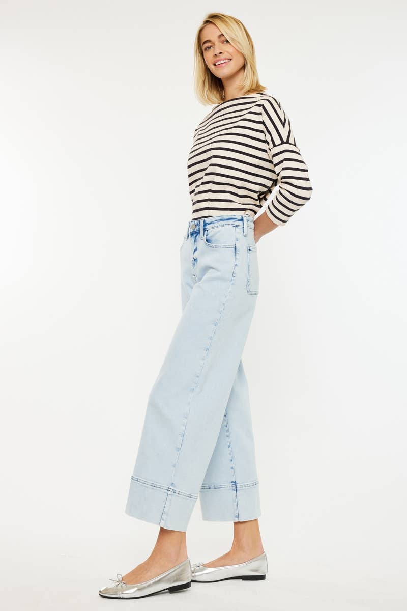 OPEN PACK HIGH RISE CROPPED WIDE LEG JEANS-KC20085L