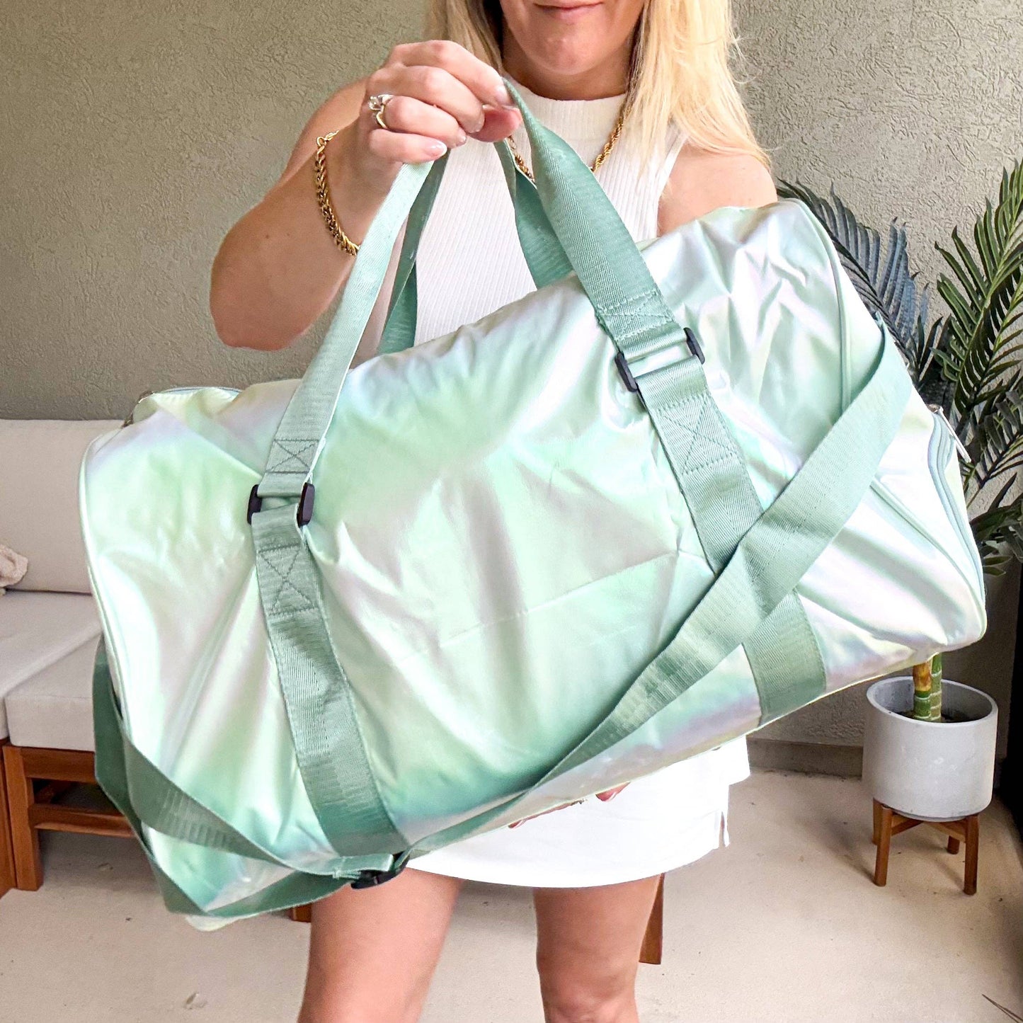 Irridescent Water Resistant Gym Bag with Shoe Compartment