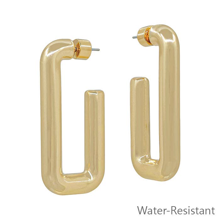 Water Resistant Gold Squared 1.5" Hoop Earring