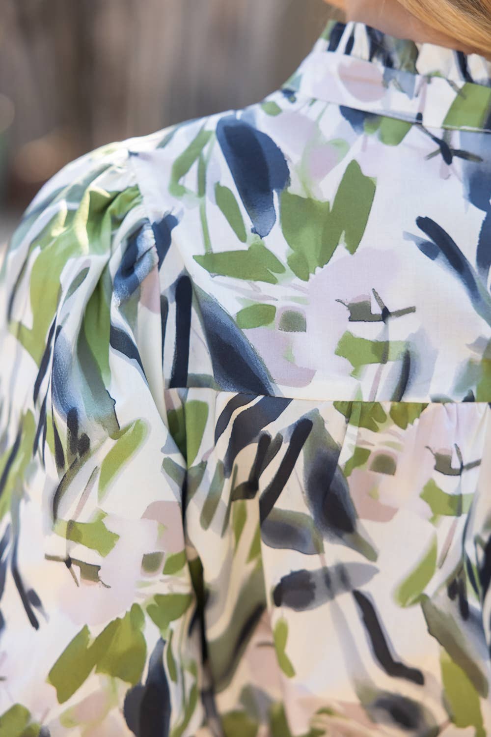 36025 Wavy Trim Button Down Print Top