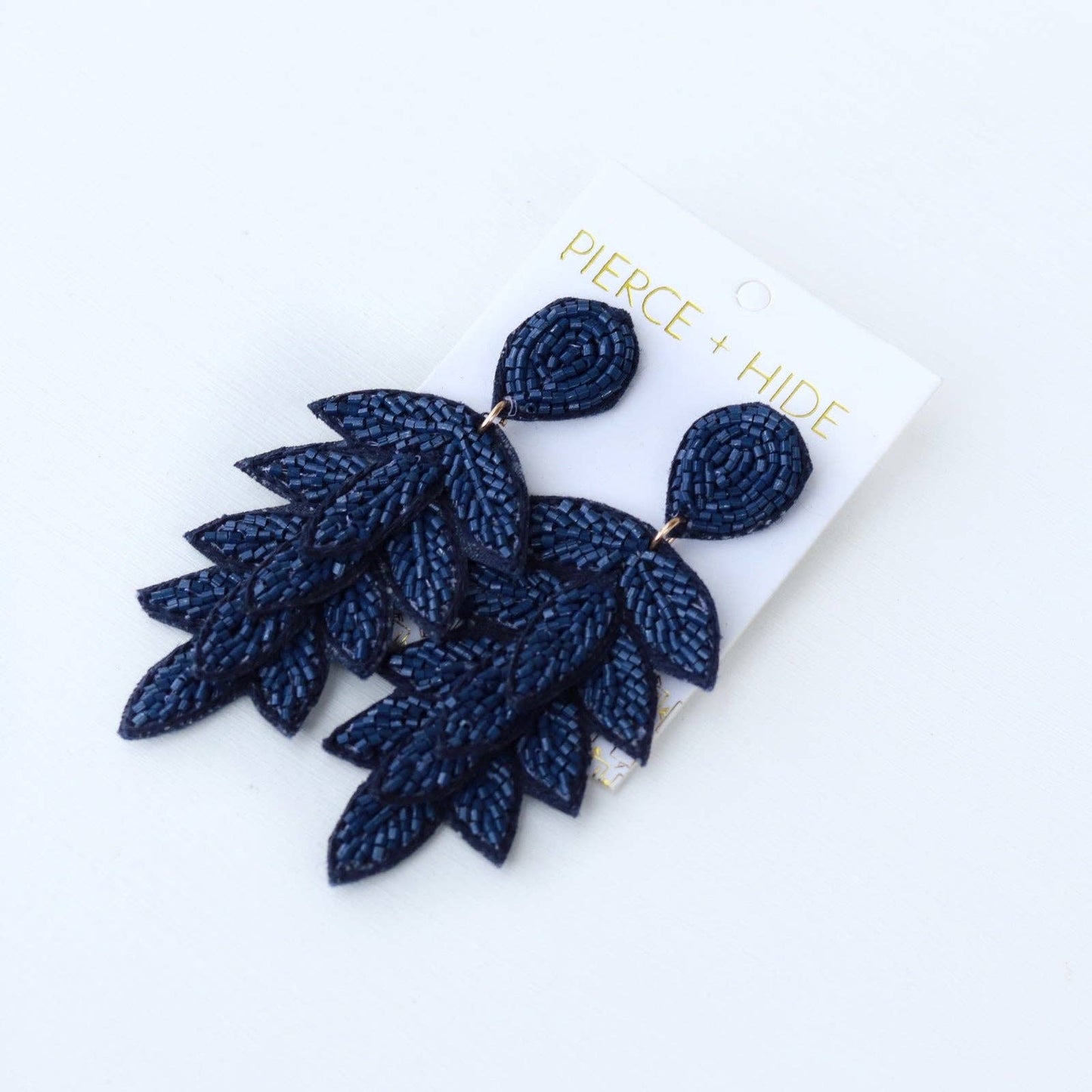 Custom Navy Tiered Leaf Earrings | Leaf Drop