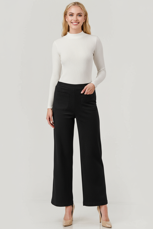 Mbp 1004 Suede Feel Pull on Front Pocket Stretch Pants Black