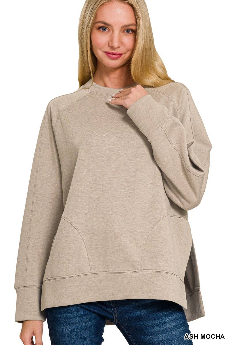 Scuba Round Neck Pullover With Side Slits