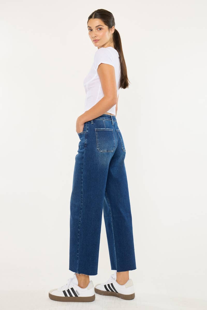 OPEN PACK CRATER HIGH RISE CROP WIDE LEG JEANS-KC20108D