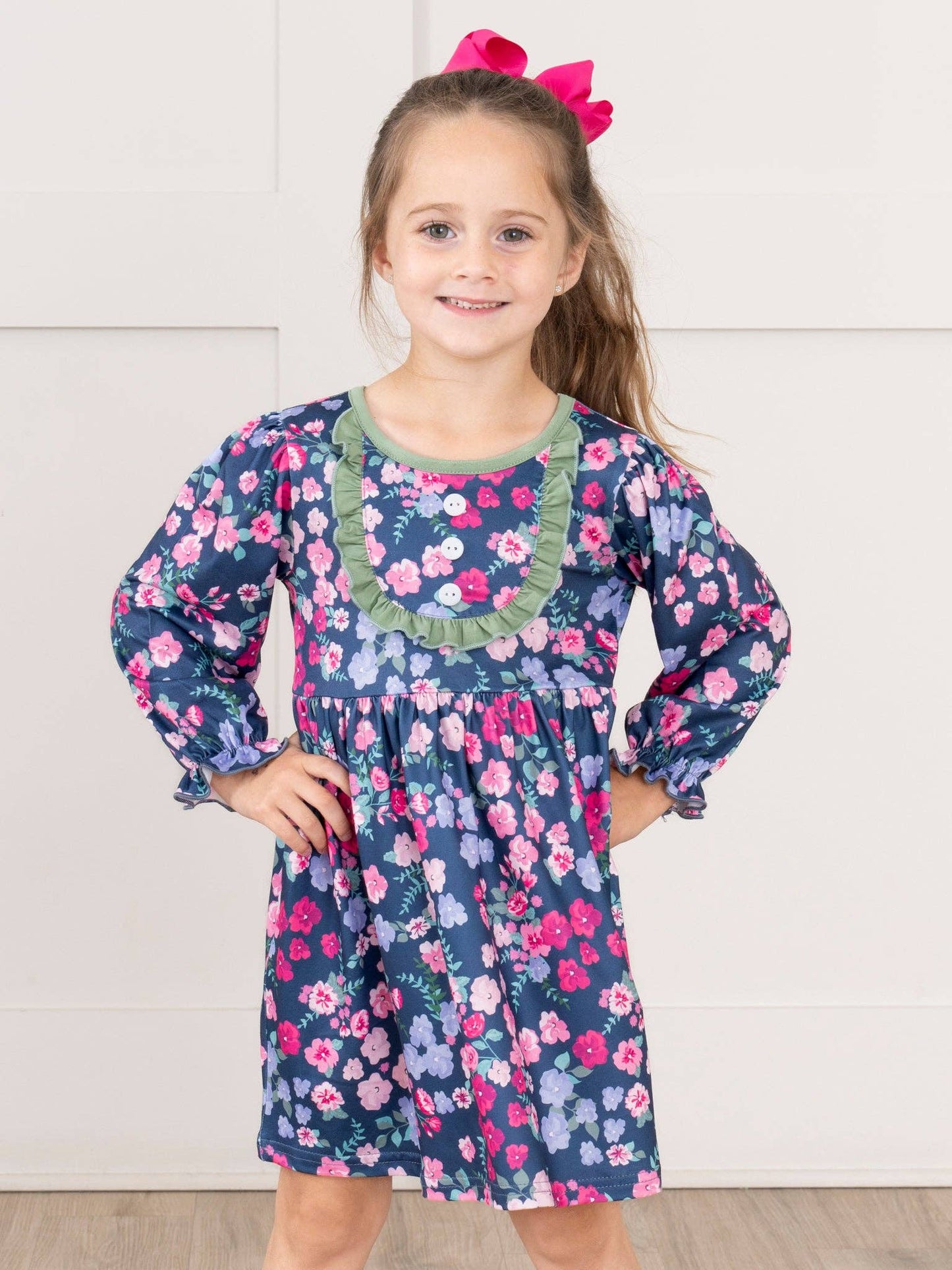 Blue & Green Floral Ruffle Dress